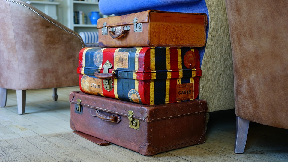 Old suitcases stacked on each other 