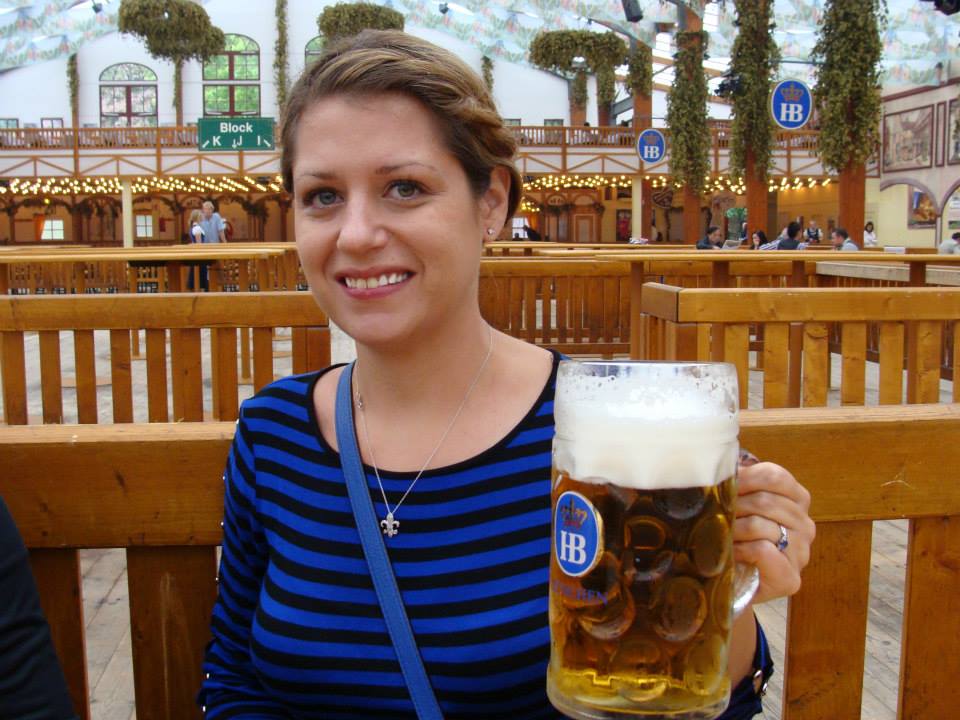 Girl at Oktoberfest with beer