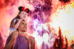 Father and daughter watching fireworks at Disney World