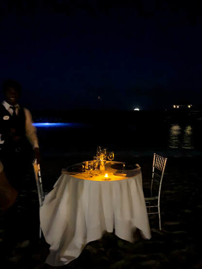 Our Candlelit Dinner on Pink Gin Beach